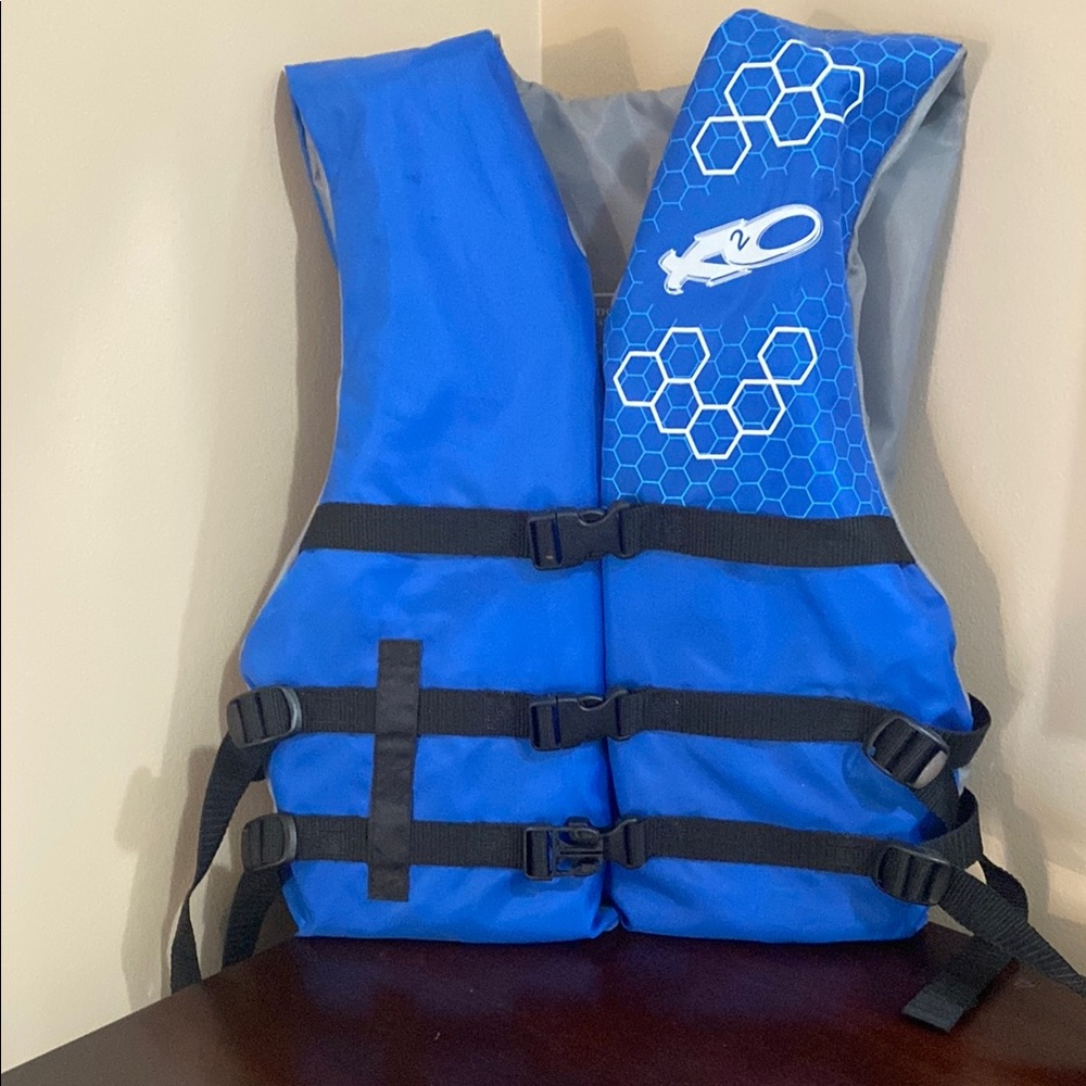 Blue and Black Swim Life Vest with Adjustable Straps